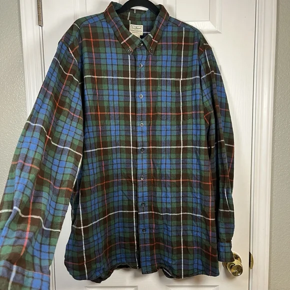 VTG L.L. Bean Traditional Fit Flannel Shirt Mens 2XL Tall Red Green Plaid 228066 - Picture 2 of 6